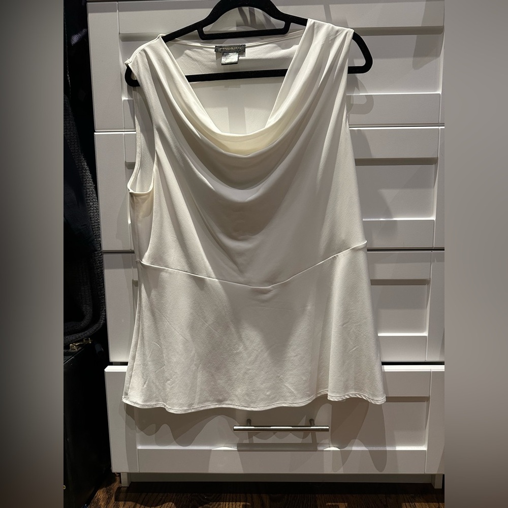 Donna Karan New York Elegant White Drape Neck Sleeveless Blouse